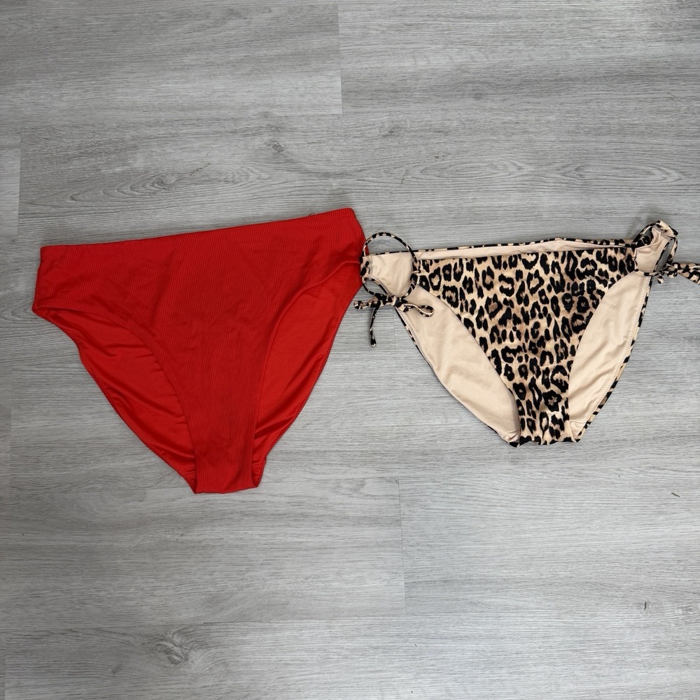 Victoria's Secret Leopard Red Bikini Swim Bottom Bundle Size Large High Low Rise